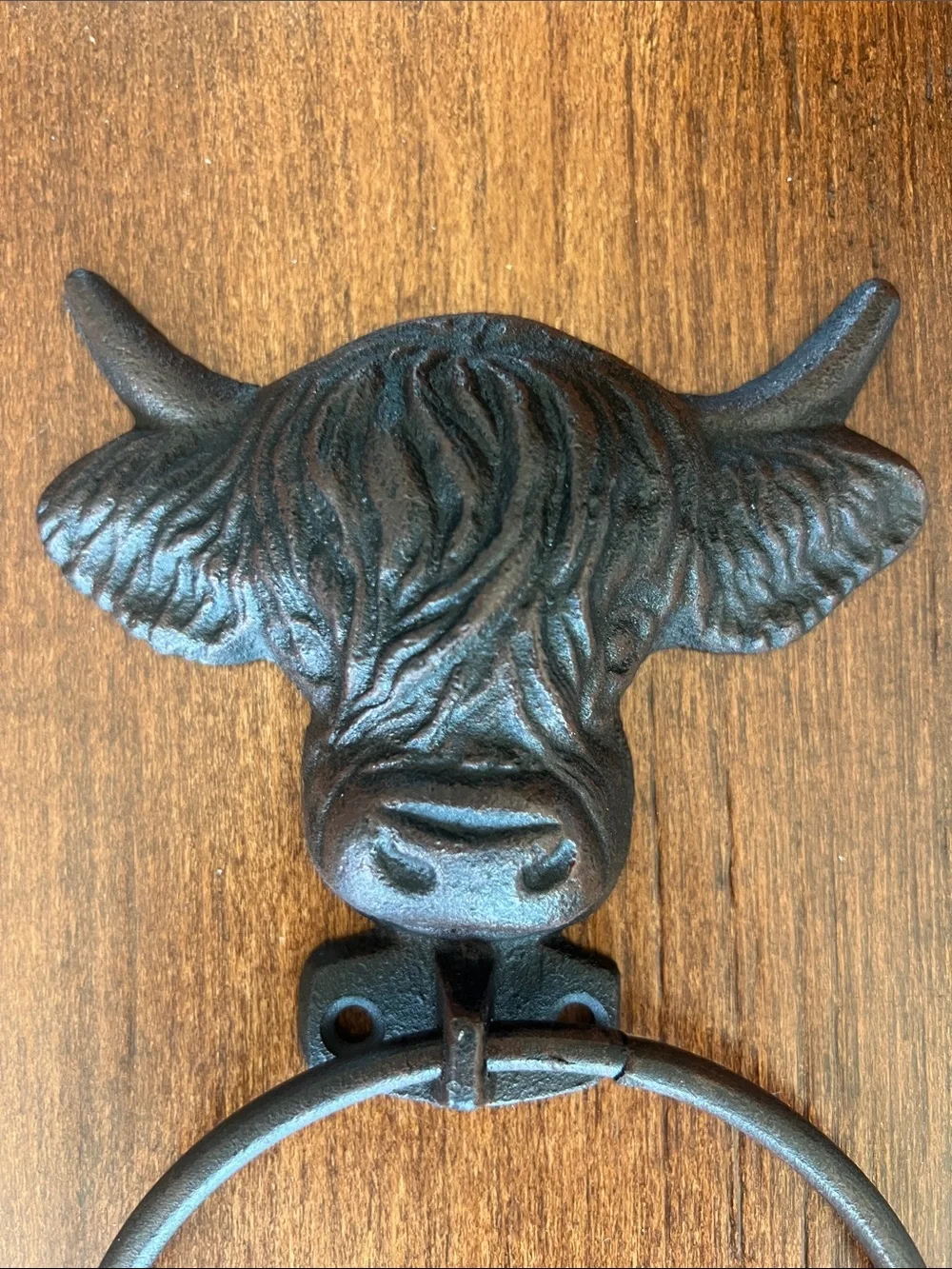Highland Cow Wall Towel Ring in Dark Brown